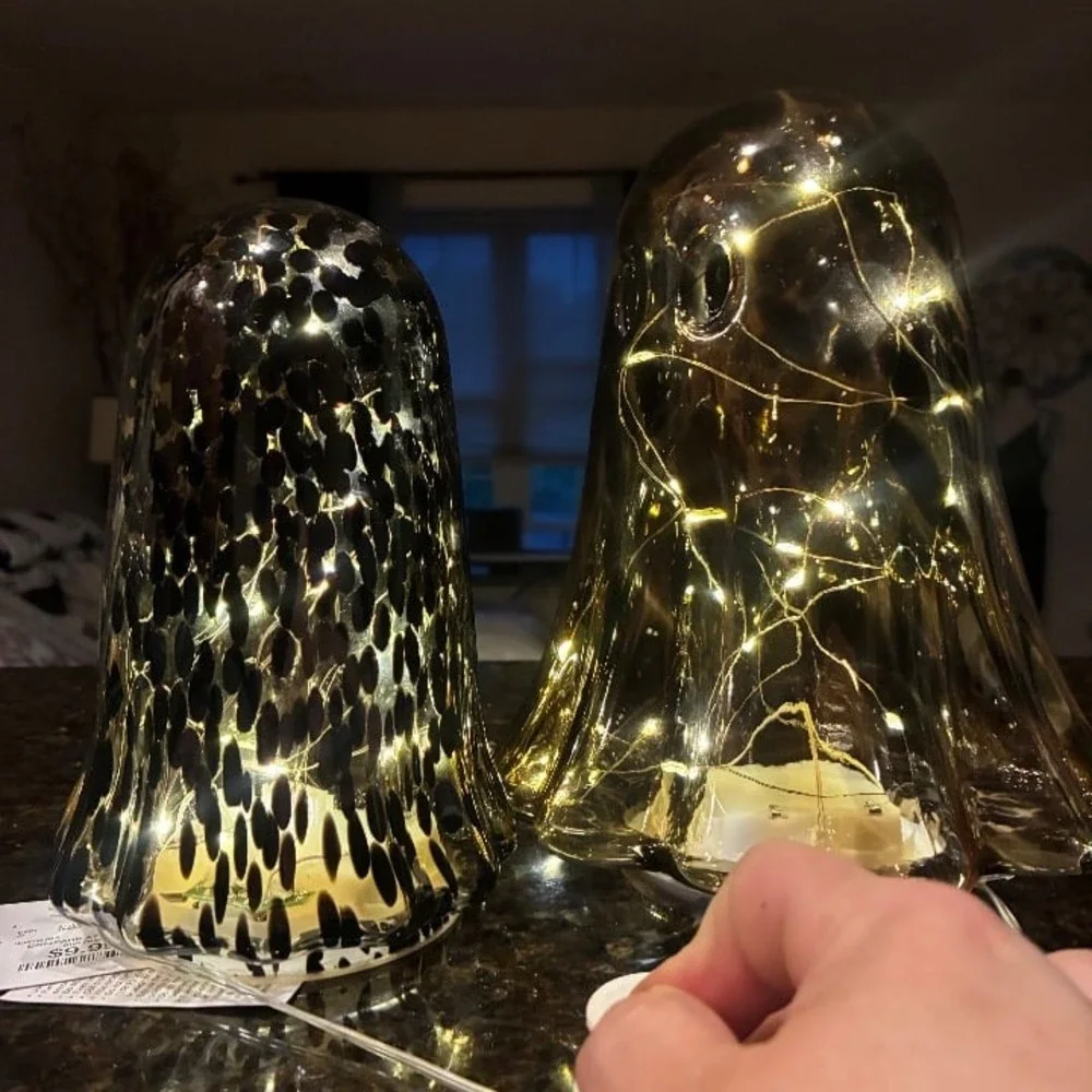 Set of 2 LED Tortoise Glass Ghosts 1 Small & 1 Large